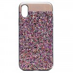 Wholesale iPhone X (Ten) Sparkling Glitter Chrome Fancy Case with Metal Plate (Rainbow Purple)